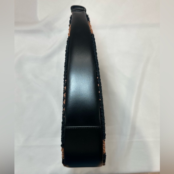 Staud Raffia Moon Tote, Black Leather & Tan Woven Bag - Picture 5 of 12